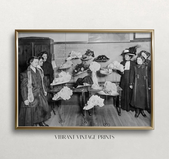 Edwardian Women at Hat Shop Vintage Black and White Photograph Poster
