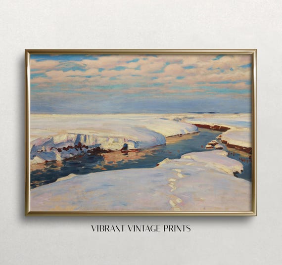 Snowy River Art Vintage Wall Art Winter Landscape Art Soft Pastel Colors Vintage Winter Art Wall Art 574