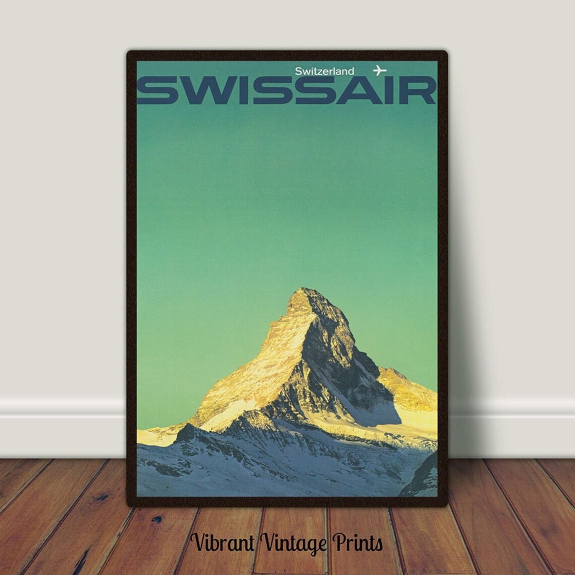 Swissair Matterhorn Switzerland Vintage Travel Poster Sunset Peak View