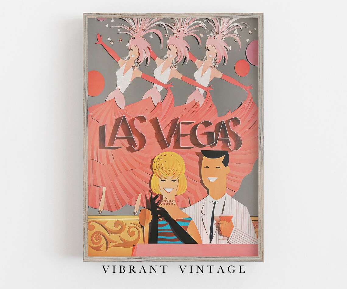 Las Vegas Vintage Travel Poster, Pink Pastel Decor