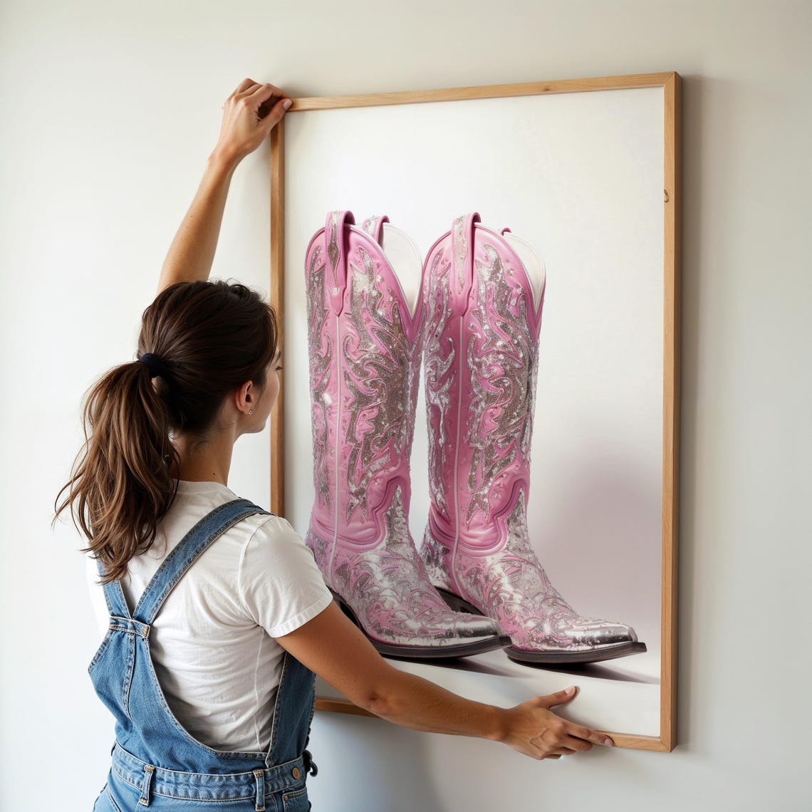 Pink Sparkly Cowboy Boots Silver Embroidery Western Fashion Poster - Image 3