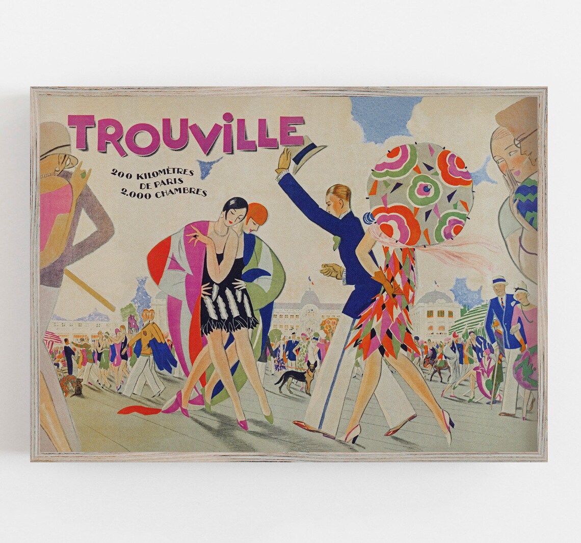 Trouville France Vintage Travel Poster, Art Deco Decor
