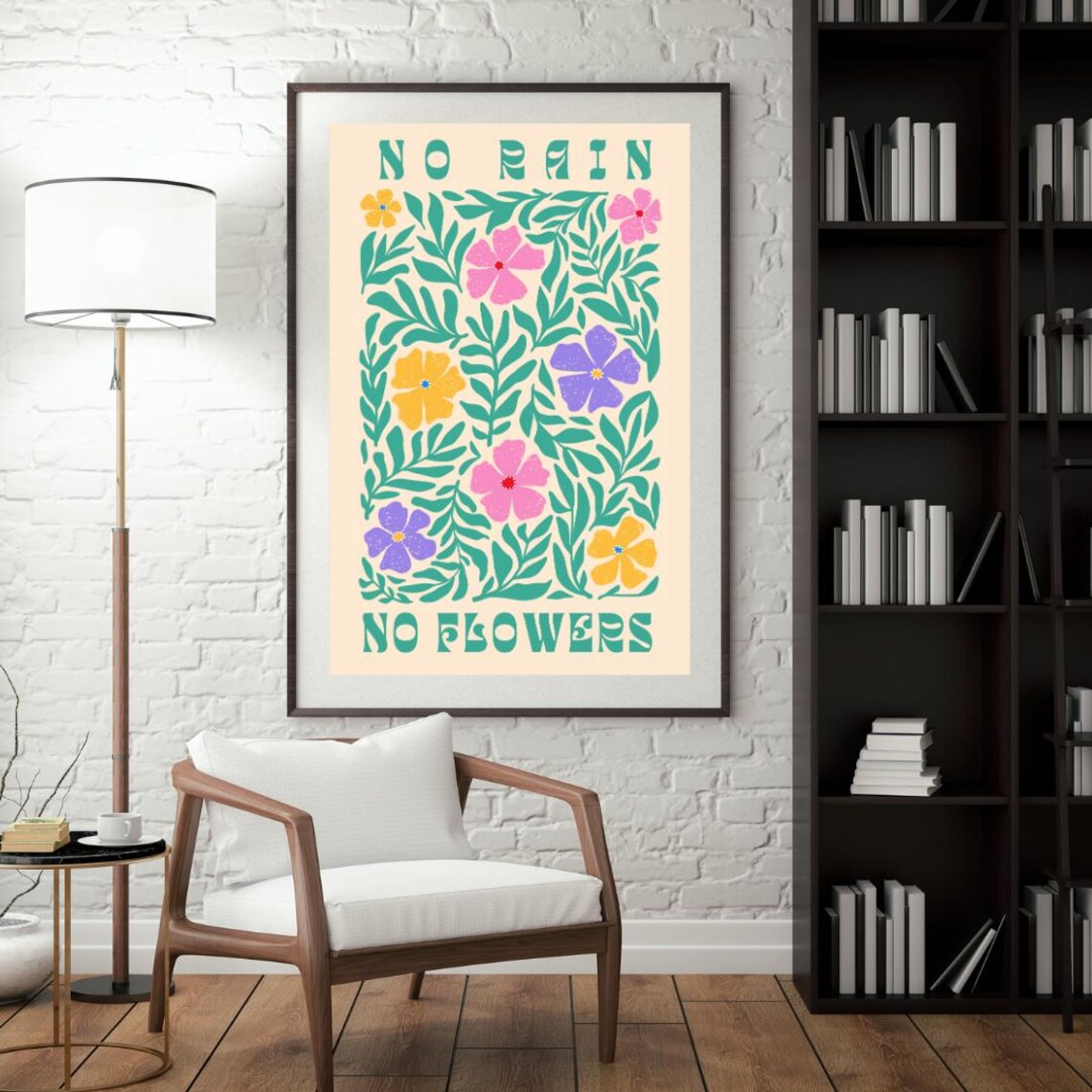 No Rain No Flowers Quote Poster, Motivational - Image 2