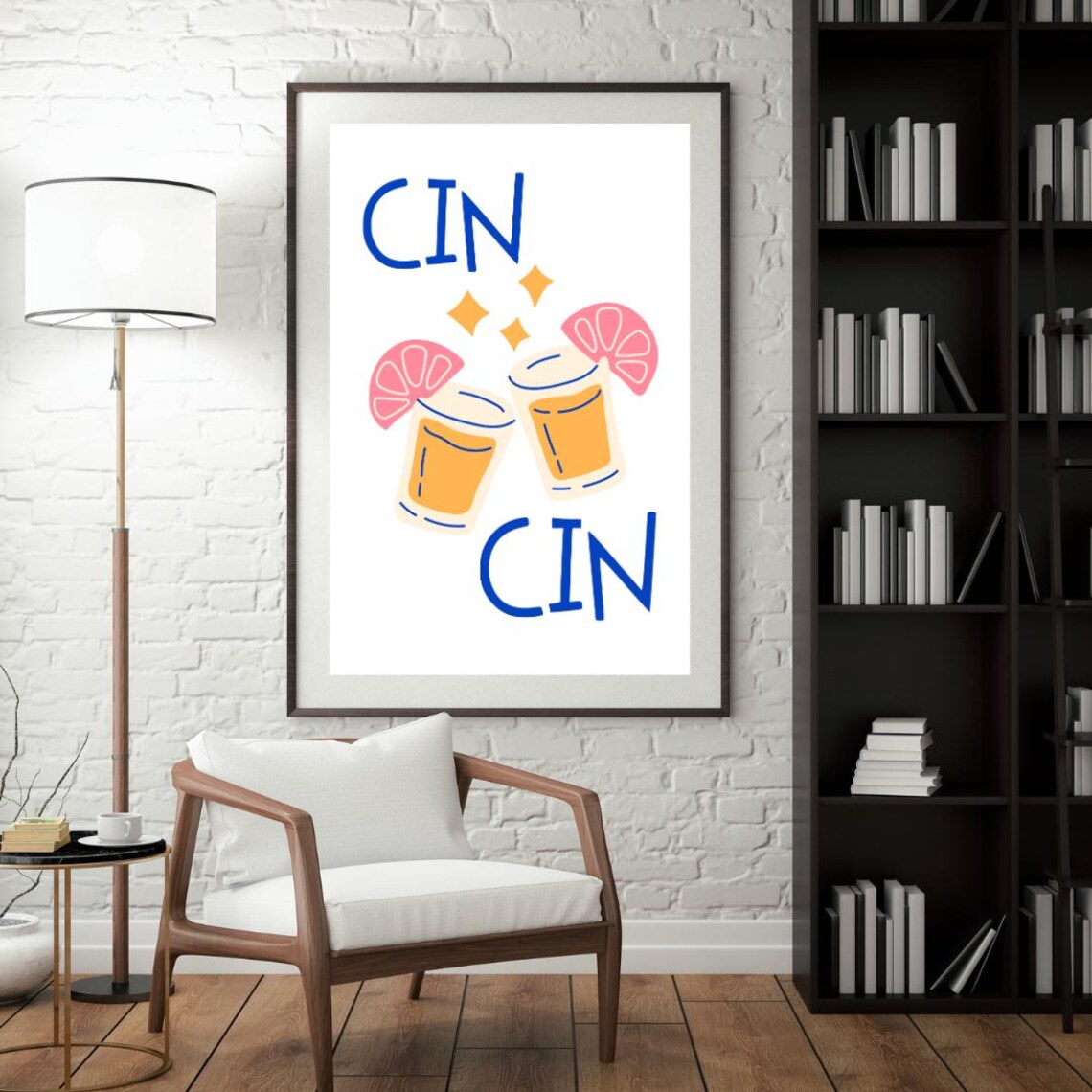 Cin Cin Italian Cocktail Poster, Fun Bar Decor - Image 2
