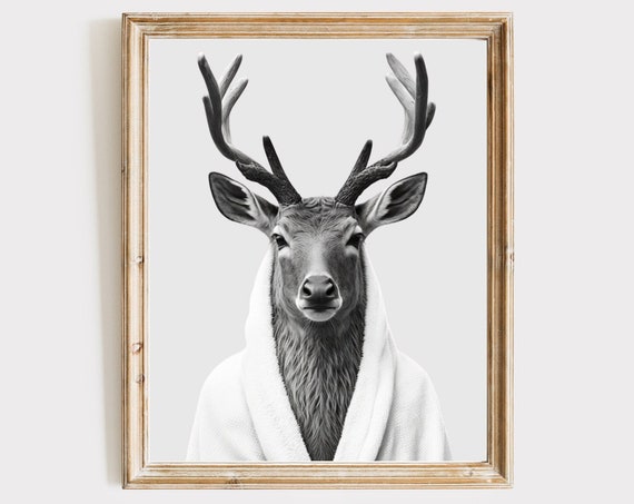 Deer In Bathrobe Print Funny Animal Bathroom Art