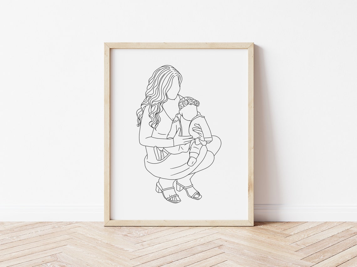 Line Illustration Art For Mom Gift For Mom Faceless Illustration Personalized Gift Wife Birthday Gift Mom Birthday Gift - Image 2