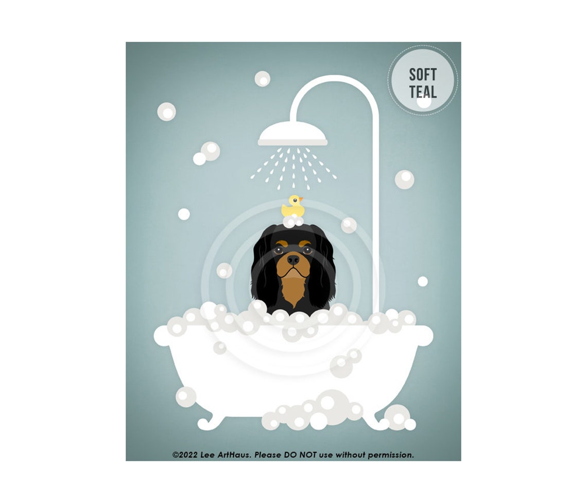 Cavalier King Charles Spaniel In Bubble Bath Cute Dog Art Poster - Image 4