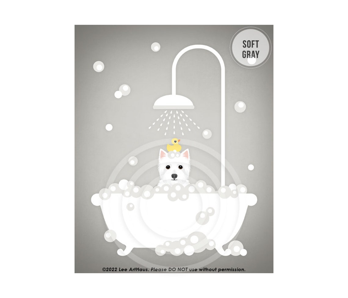 Westie Dog Taking Bubble Bath Under Shower Cute Dog Art Poster - Image 3