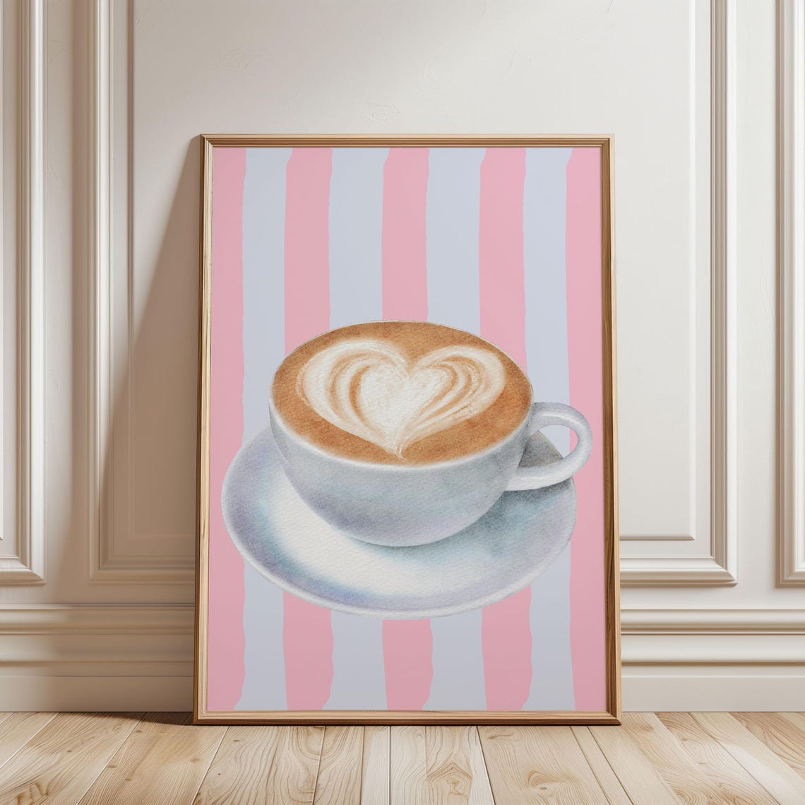Coffee Latte Heart Latte Art Pink Striped Kitchen Decor Poster
