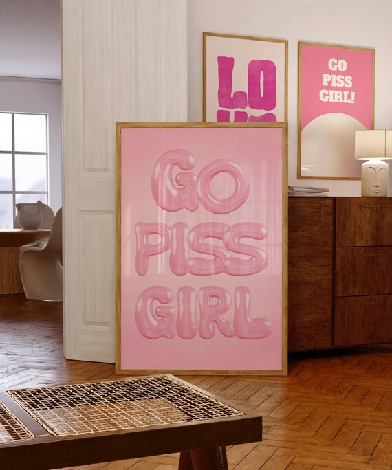 Phyical Poster Retro 3d Balloon Go Piss Girl Typography Trendy Quote Bedroom Wall Art In Pink Decor Home Print