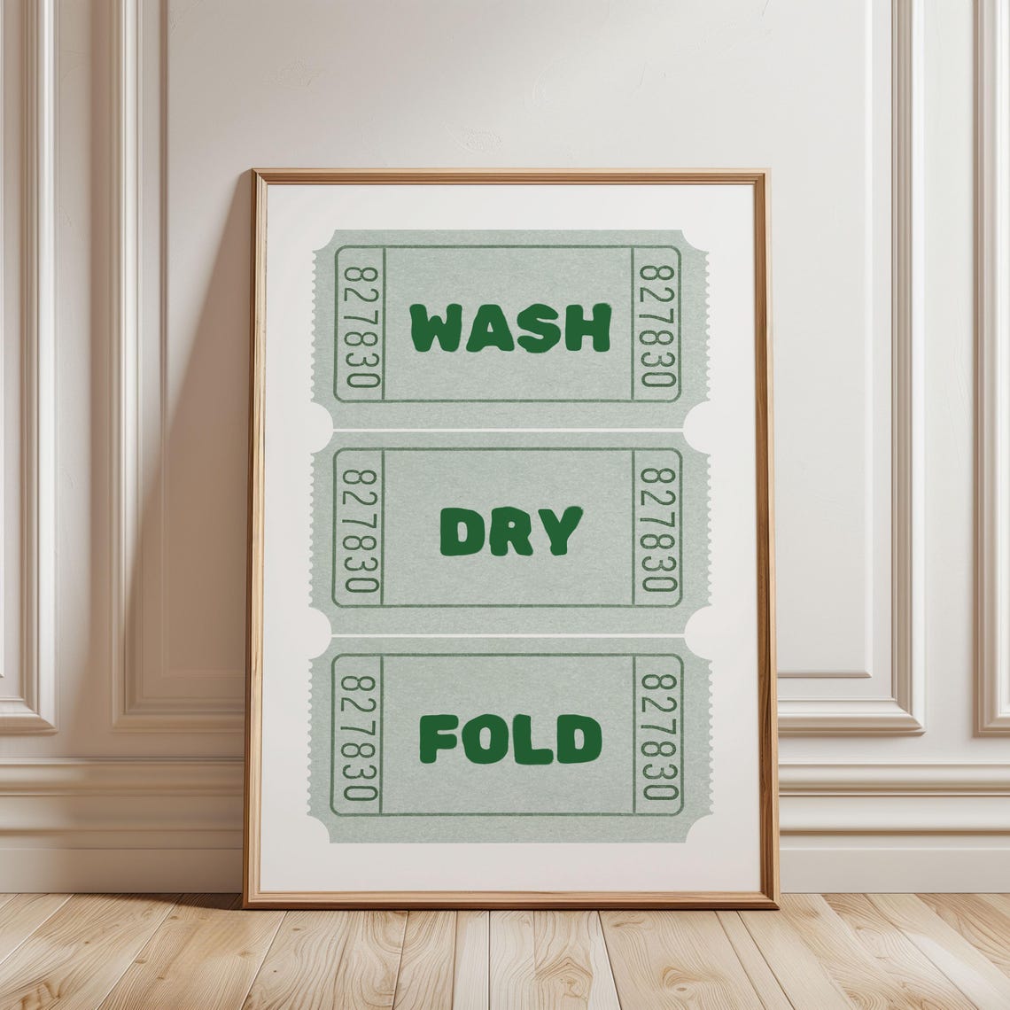 Wash Dry Fold Sage Green Tickets Laundry Room Typography Poster