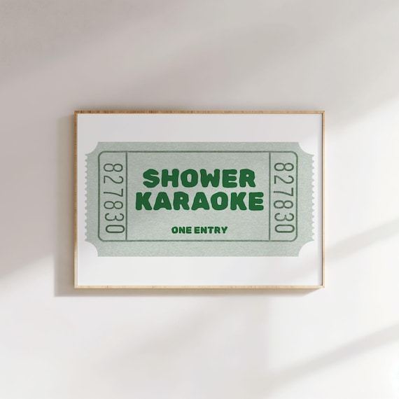 Landscape Horizontal Shower Karaoke Ticket Print Funny Green Bathroom Art Trendy Prints Retro Wall