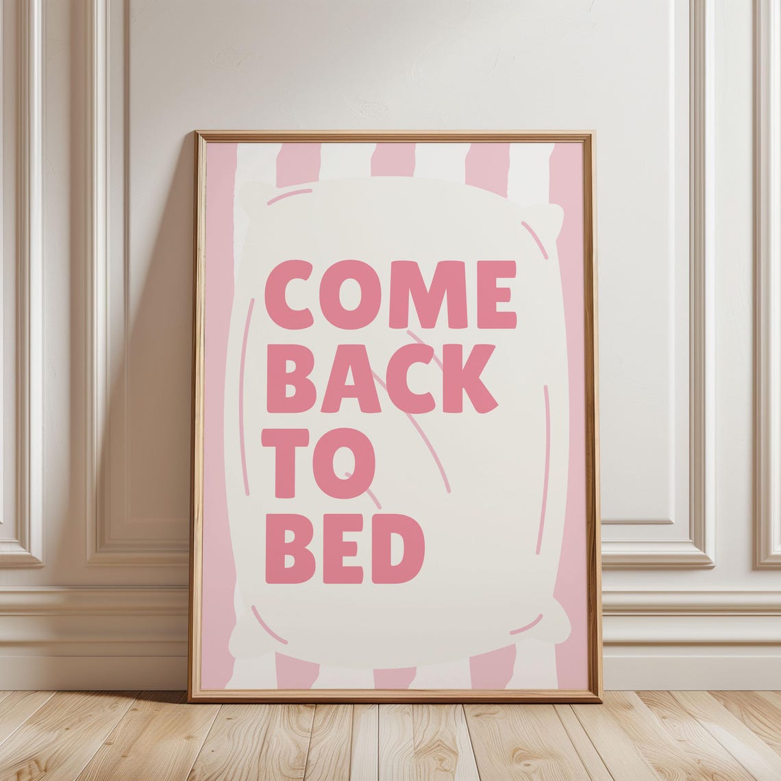 Come Back To Bed Pink Pillow Typography Bedroom Poster Retro Decor