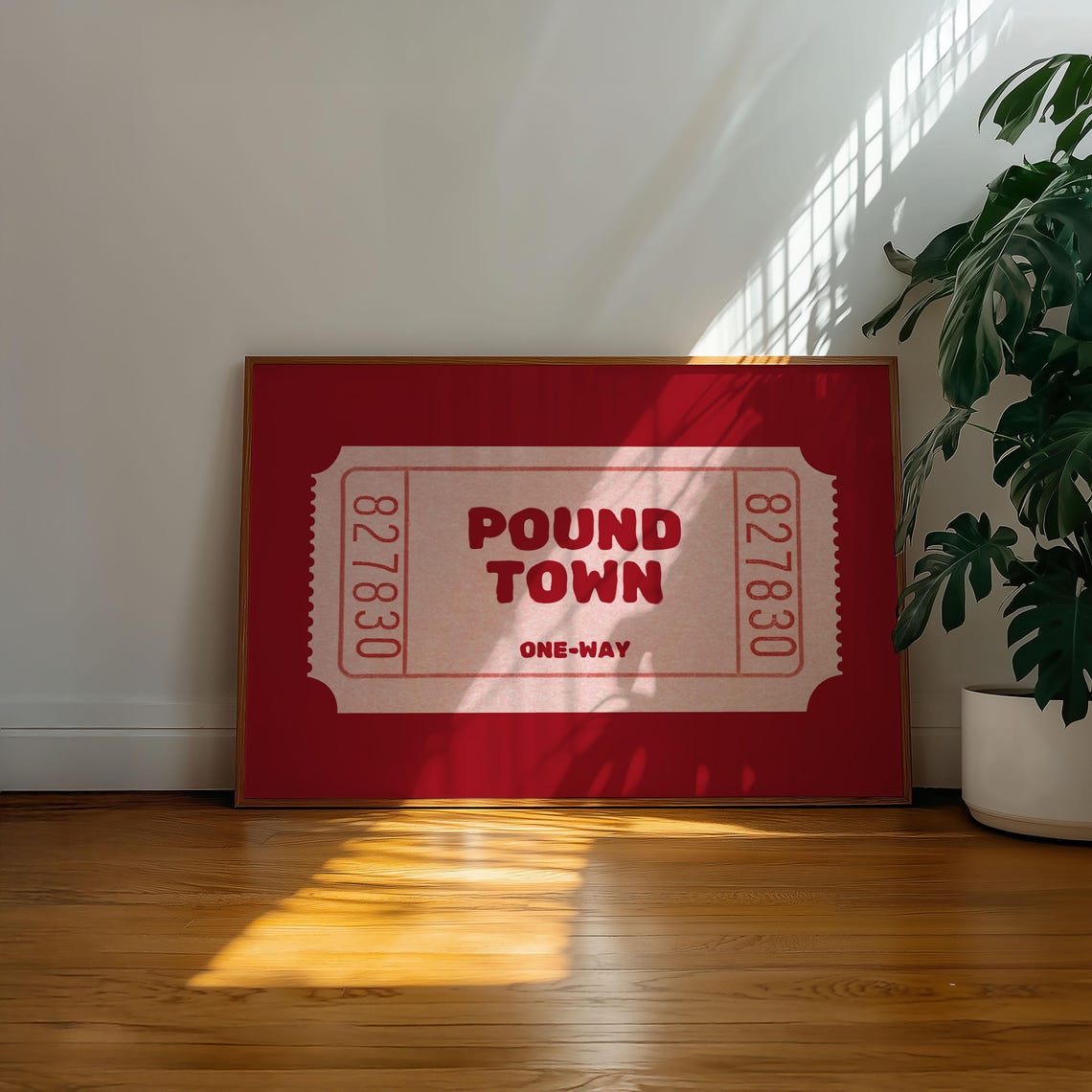 Pound Town One Way Ticket Red Vintage Style Travel Ticket Poster