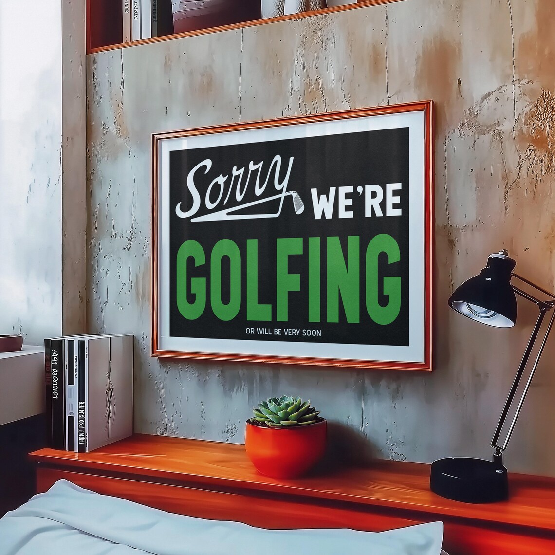 Sorry Were Golfing Funny Golf Sign Black Green Sports Wall Art Poster - Image 4