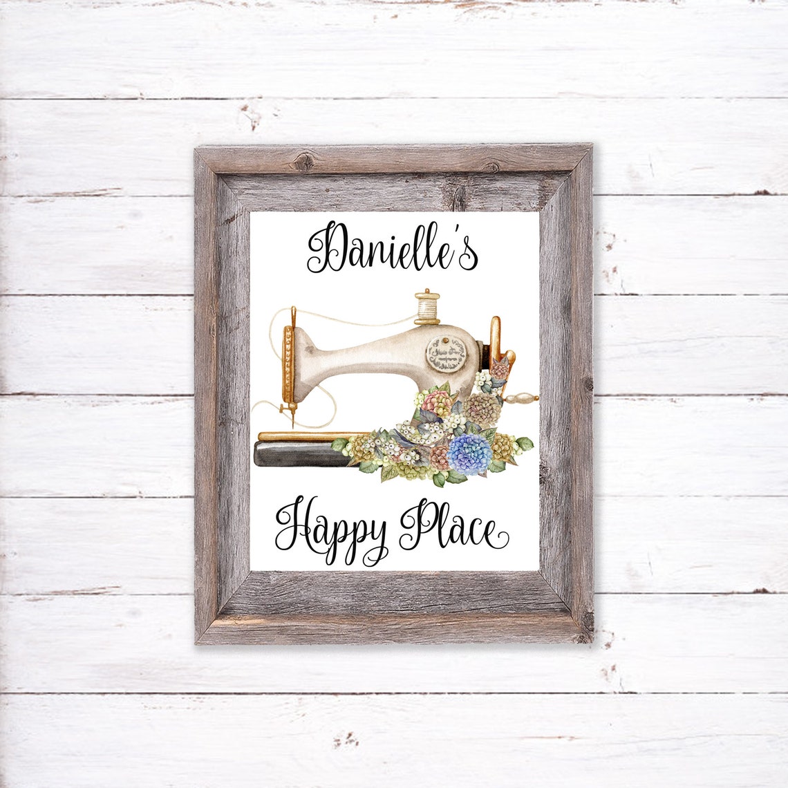 Happy Place Sewing Machine Hydrangea Personalized Craft Art Print - Image 3