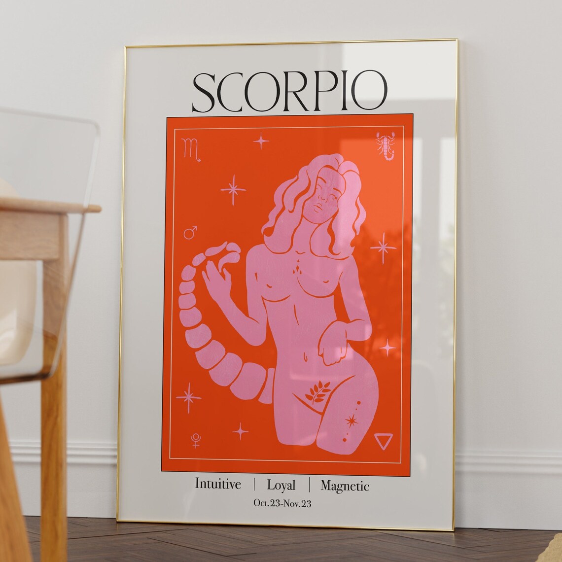 Scorpio Goddess Zodiac Retro Star Sign Astrology Gift Poster