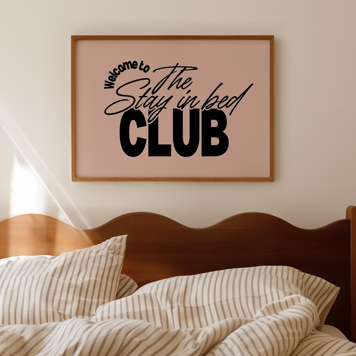 Welcome To The Stay In Bed Club Pink Script Bedroom Funny Quote Poster