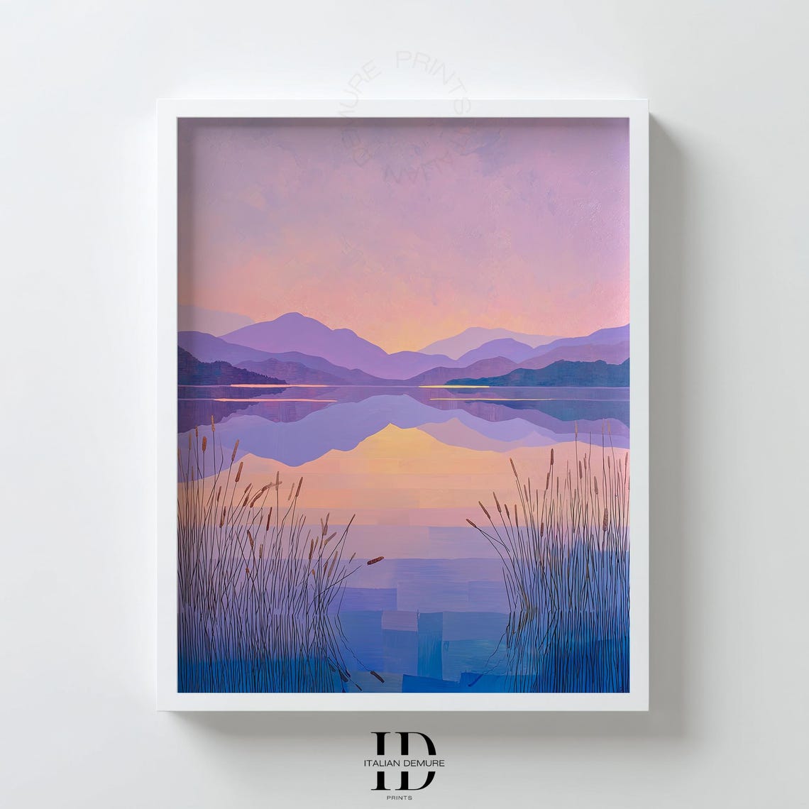 Purple Lake Sunset Mountain Reflections Minimalist Twilight Poster