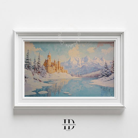 Winter Castle Wall Art Snowy Fairytale Landscape Print Enchanted Frozen Scenery Magical Fantasy Home Office Decor