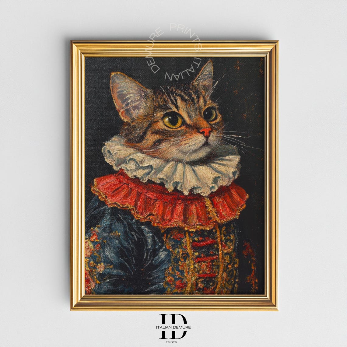 Renaissance Tabby Cat Portrait Royal Ruff Collar Vintage Art Print