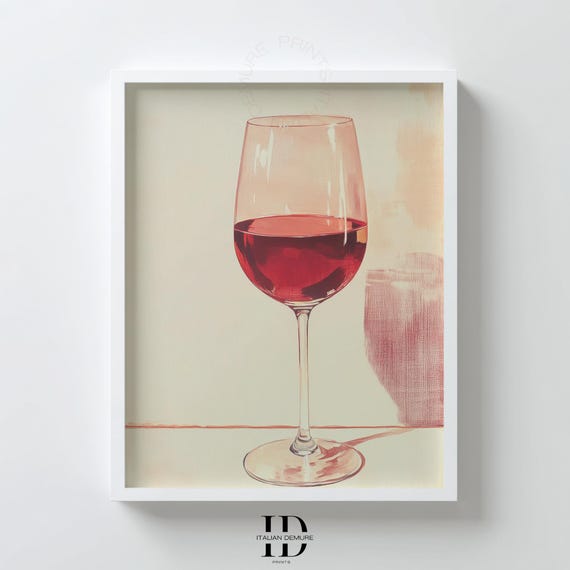 Red Wine Glass Minimal Watercolor Kitchen Dining Decor Poster