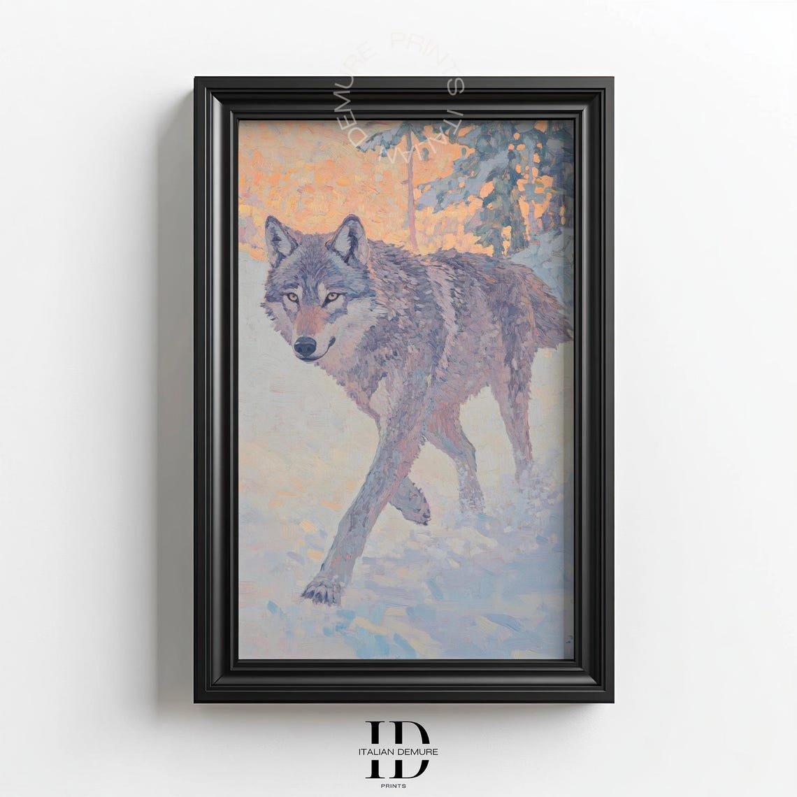 Majestic Wolf Striding Through Snowy Forest Impressionist Poster