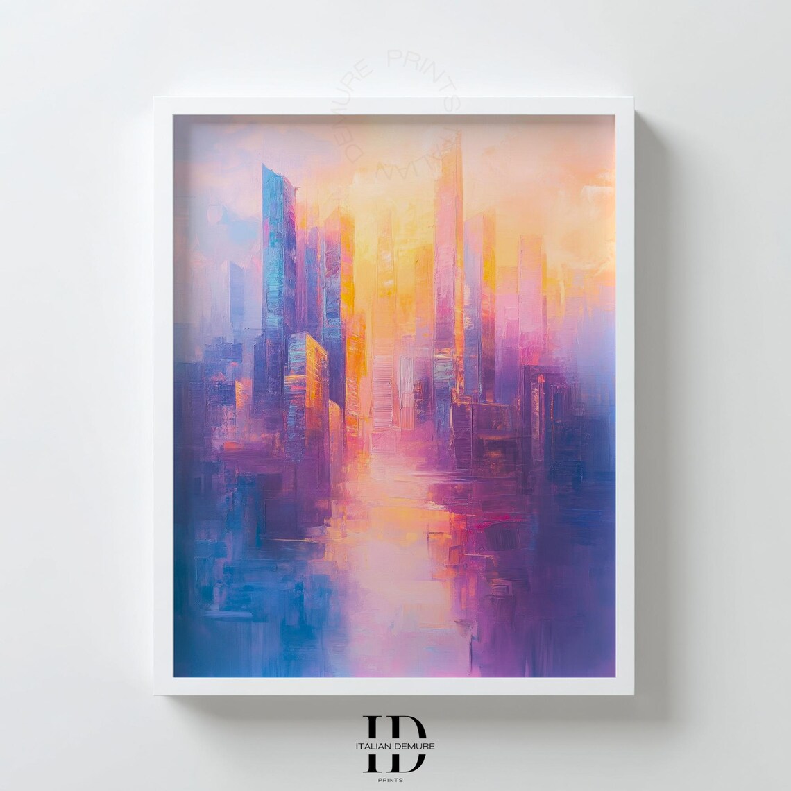 Pastel City Skyline Sunrise Dreamy Abstract Urban Skyscrapers Art Poster