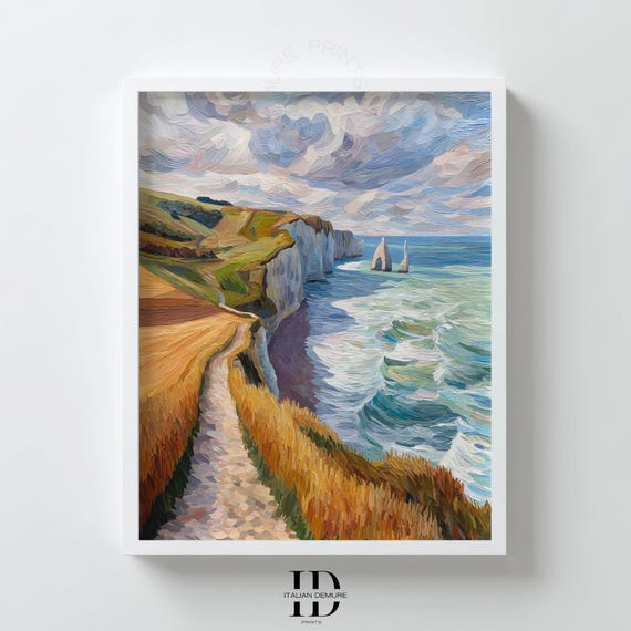 Cliffside Coastal Wall Art Abstract Seascape Painting Print Ocean Waves And Sky Landscape Beach Home Decor