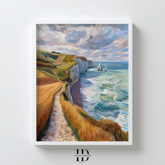 Impressionist White Cliff Coastal Ocean Wave Seascape Art Print
