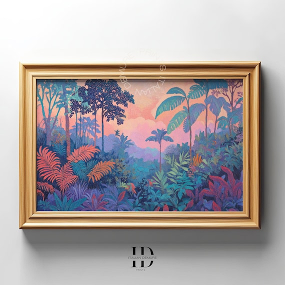 Dreamy Tropical Jungle Sunset Pink Sky Rainforest Landscape Poster