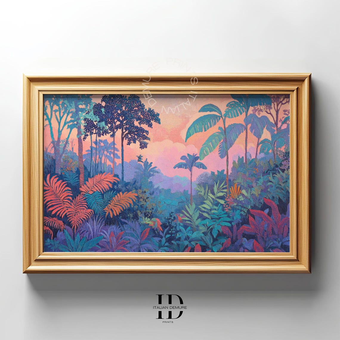 Dreamy Tropical Jungle Sunset Pink Sky Rainforest Landscape Poster