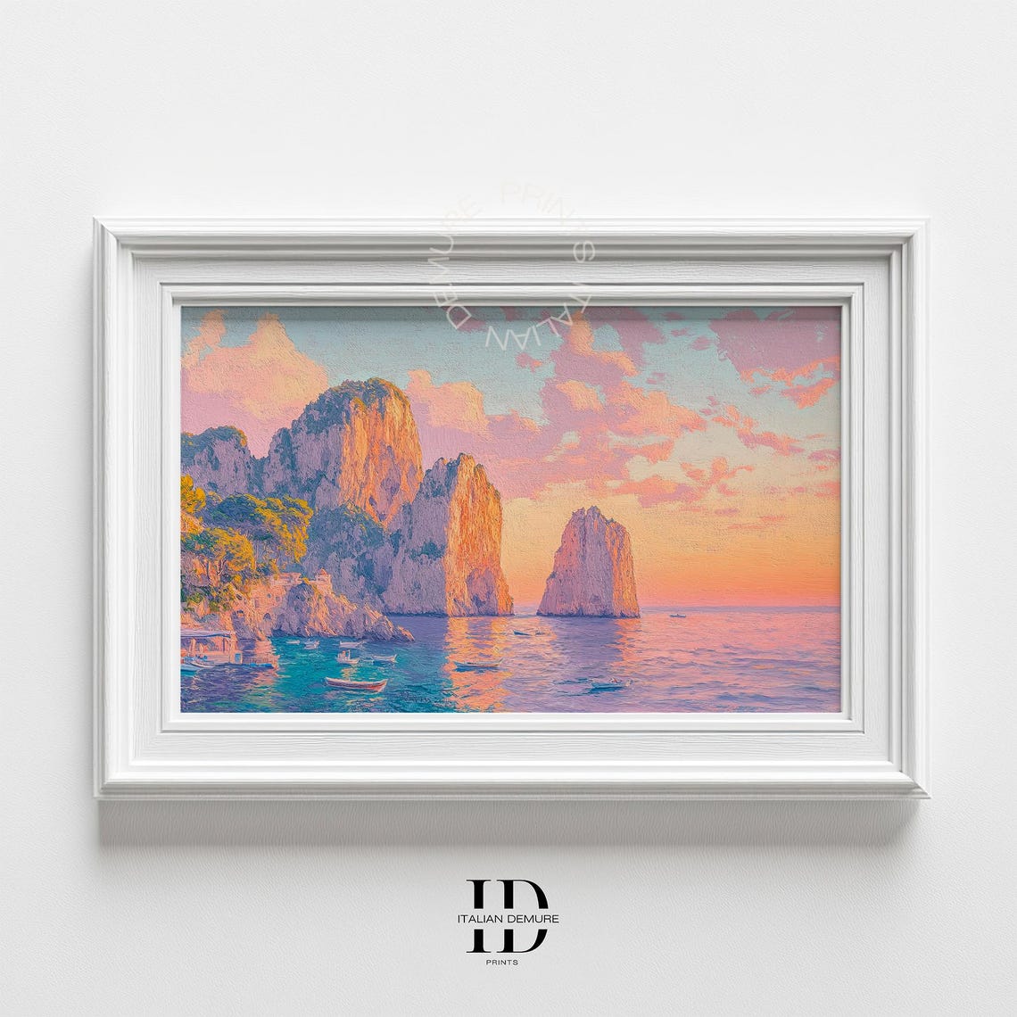 Capri Faraglioni Rocks Sunset Seascape Italy Coastal View Wall Poster