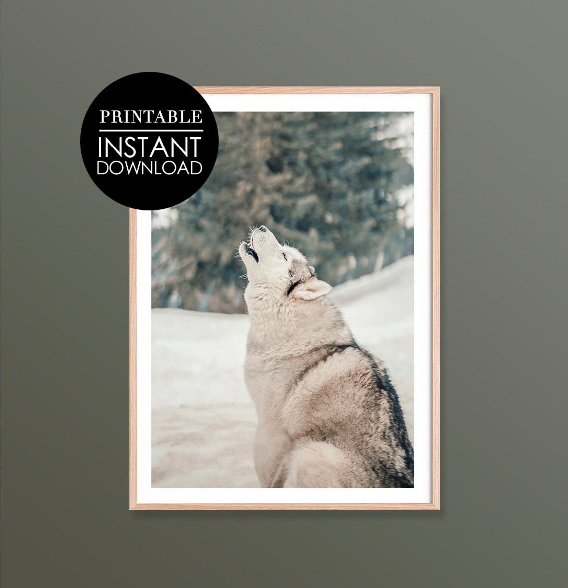 Wolf Print Art Wall Decor Holiday In The Snow Winter Animal