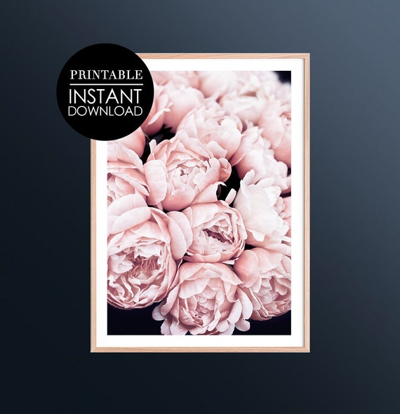 Pink Peony Print Wall Art Instant Botanical Floral Home Decor
