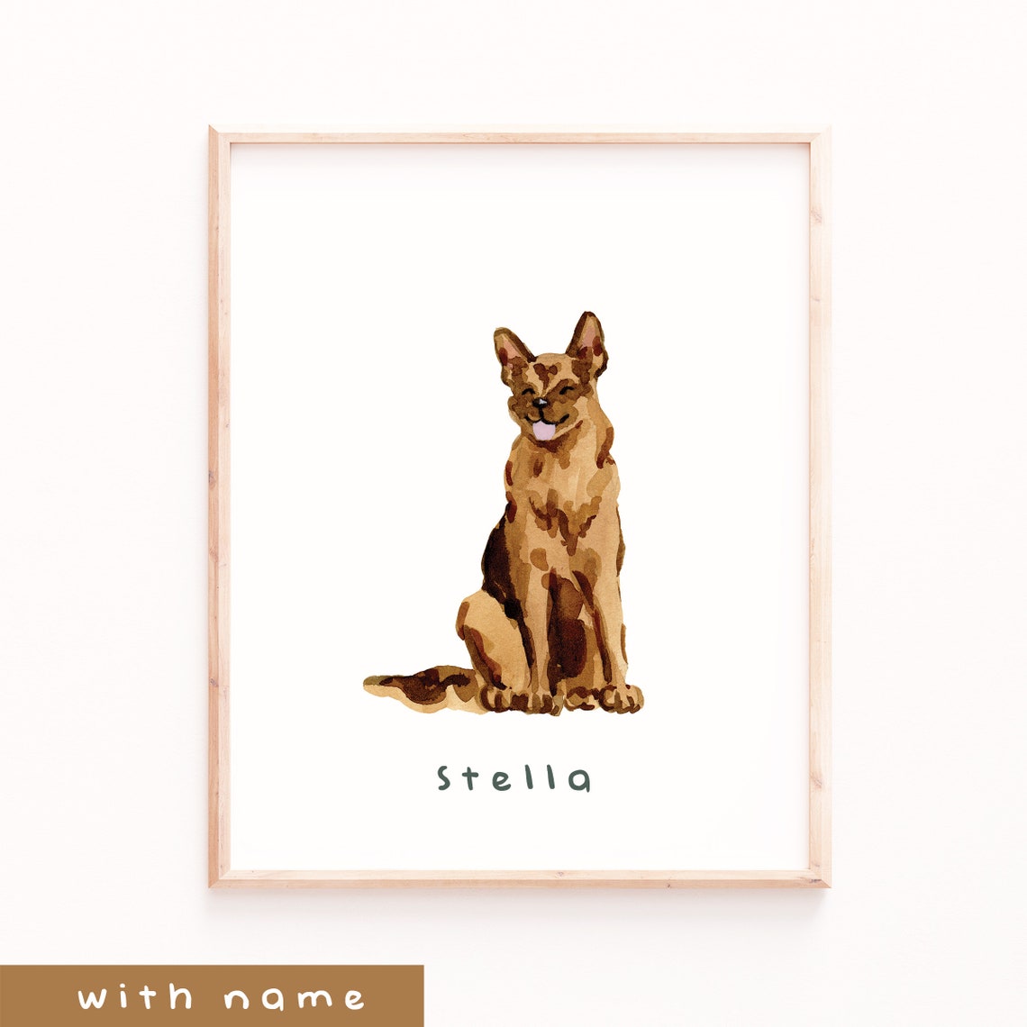 German Shepherd Dog Personalized Name Watercolor Pet Portrait Poster