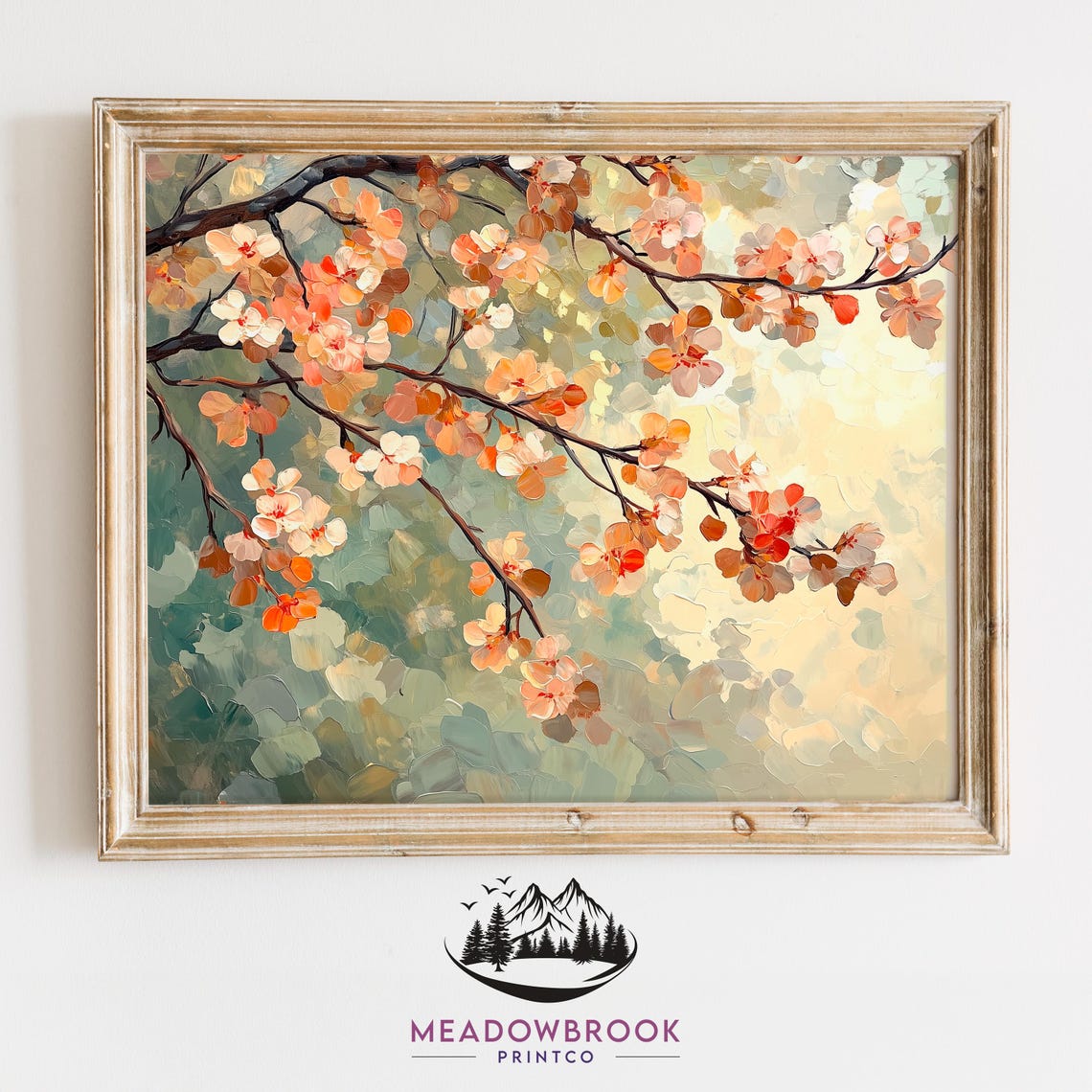 Blushing Apricot Blossom Branches Textured Spring Floral Wall Art