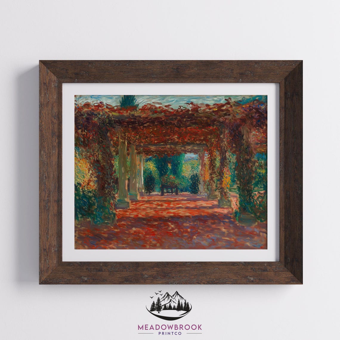 Red Autumn Pergola Vine Covered Walkway Impressionist Garden Art Print - Image 2