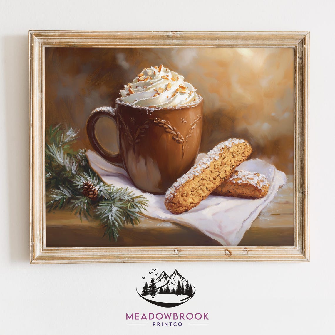 Hot Cocoa Mug With Biscotti Rustic Winter Kitchen Farmhouse Art Poster