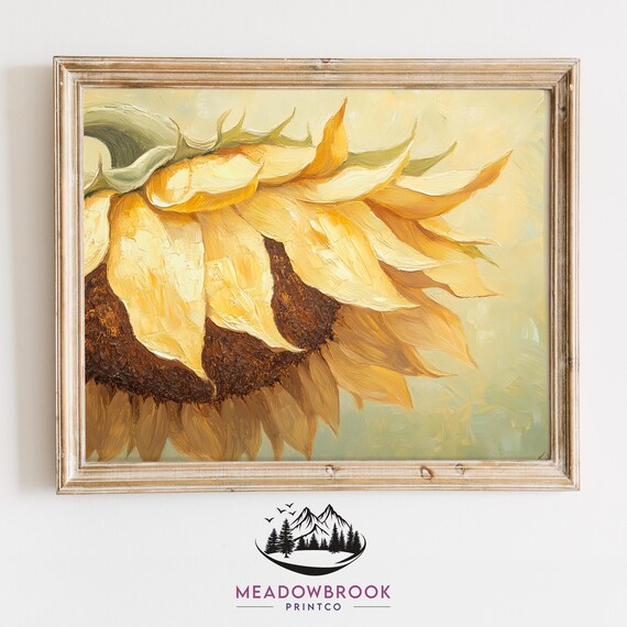 Golden Sunflower Petals Closeup Autumn Floral Wall Art Rustic Fall Decor Moody Botanical Print Cottage Core 264