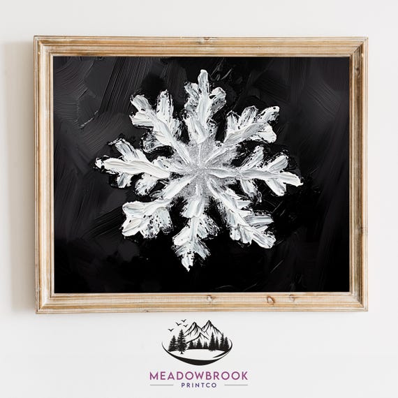 Bold Snowflake Ornament In Swirling Design Vintage Christmas Wall Art Rustic Holiday Decor Winter Artwork 657