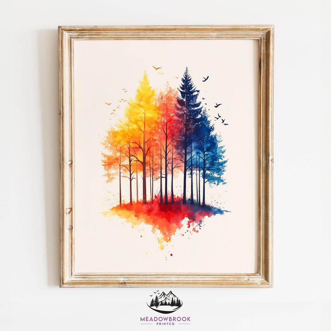 Colorful Forest Trees Yellow To Blue Gradient Watercolor Art Poster