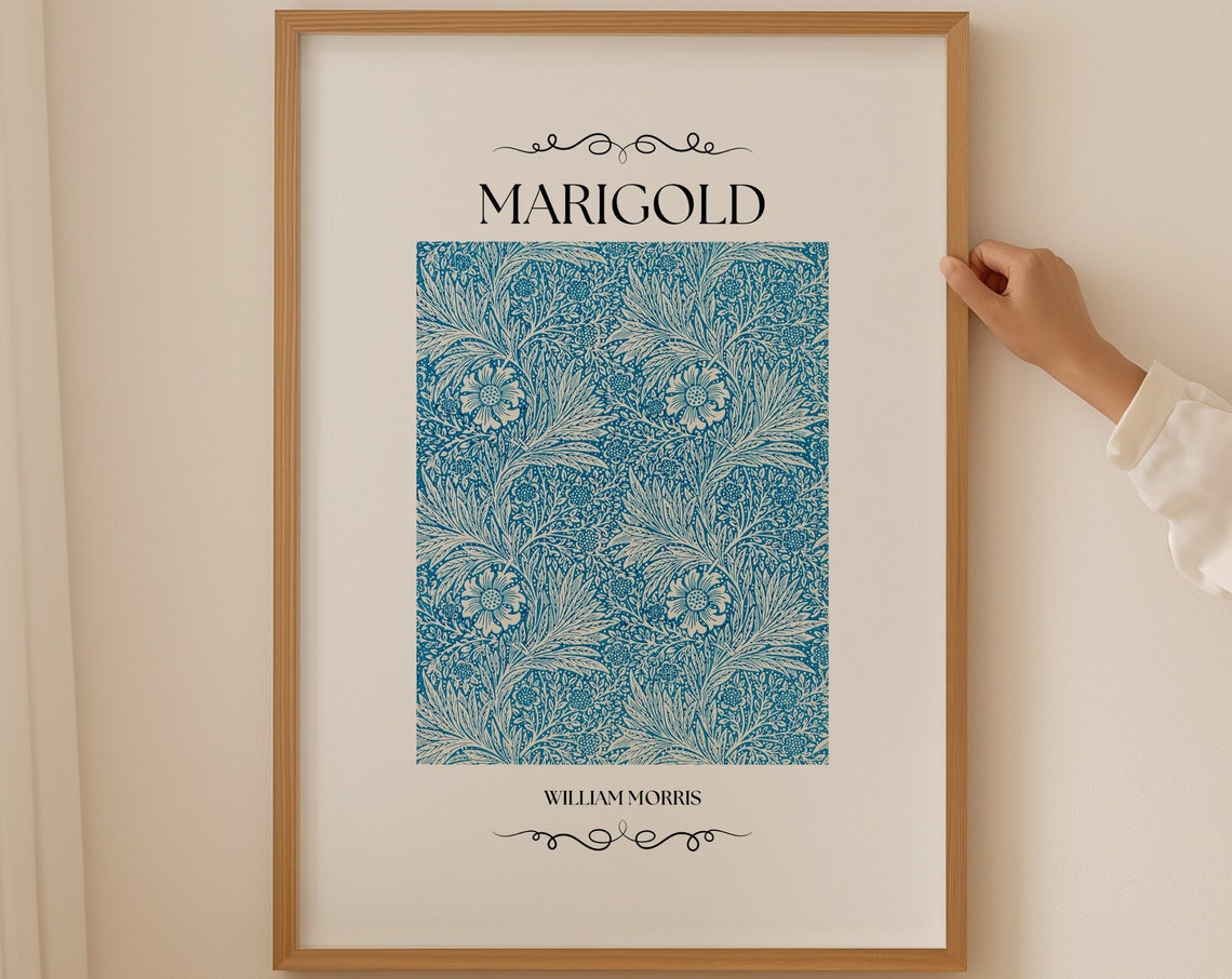 William Morris Marigold Blue White Floral Pattern Art Poster