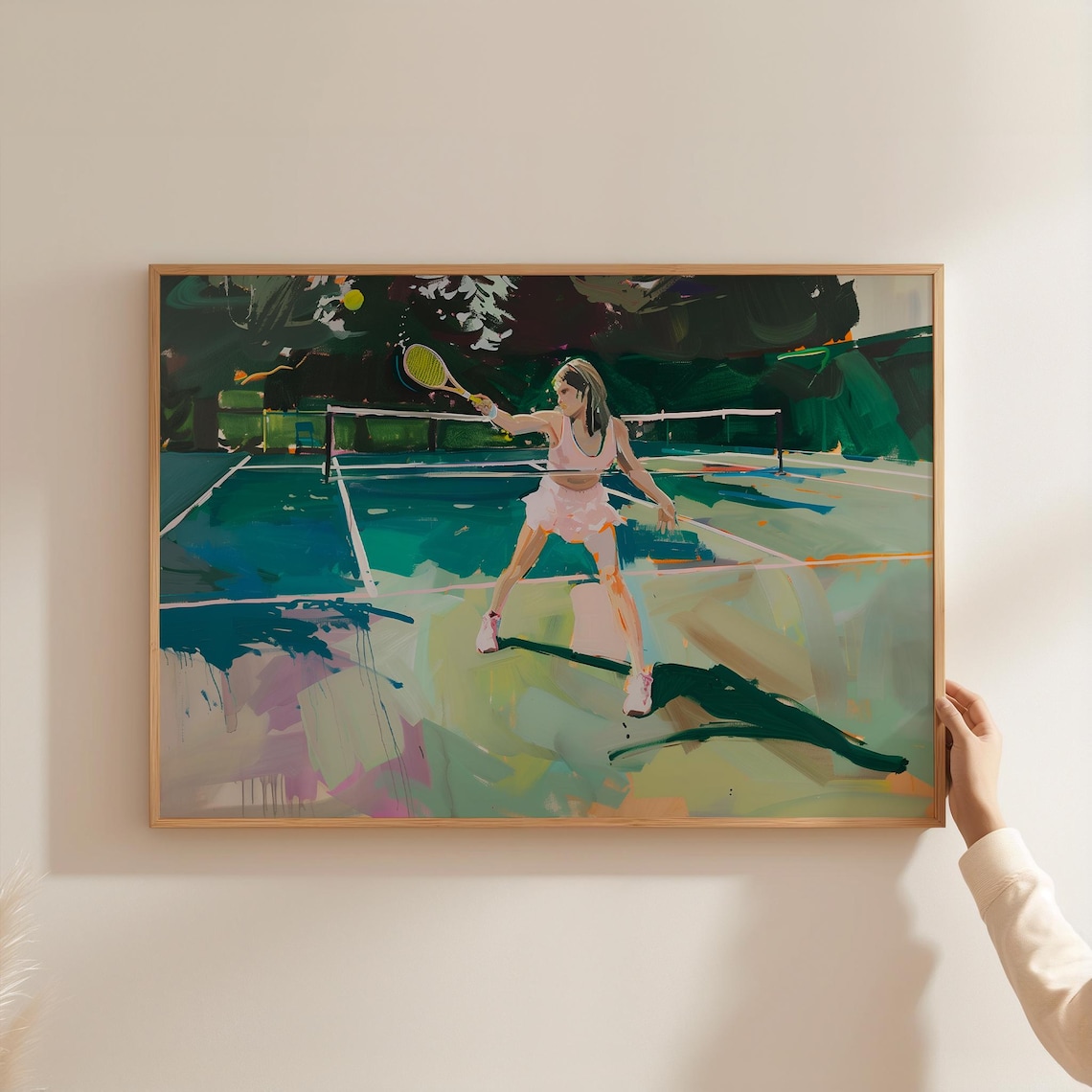 Girl Playing Tennis On Green Court Girly Sports Painting Art Poster - Image 3
