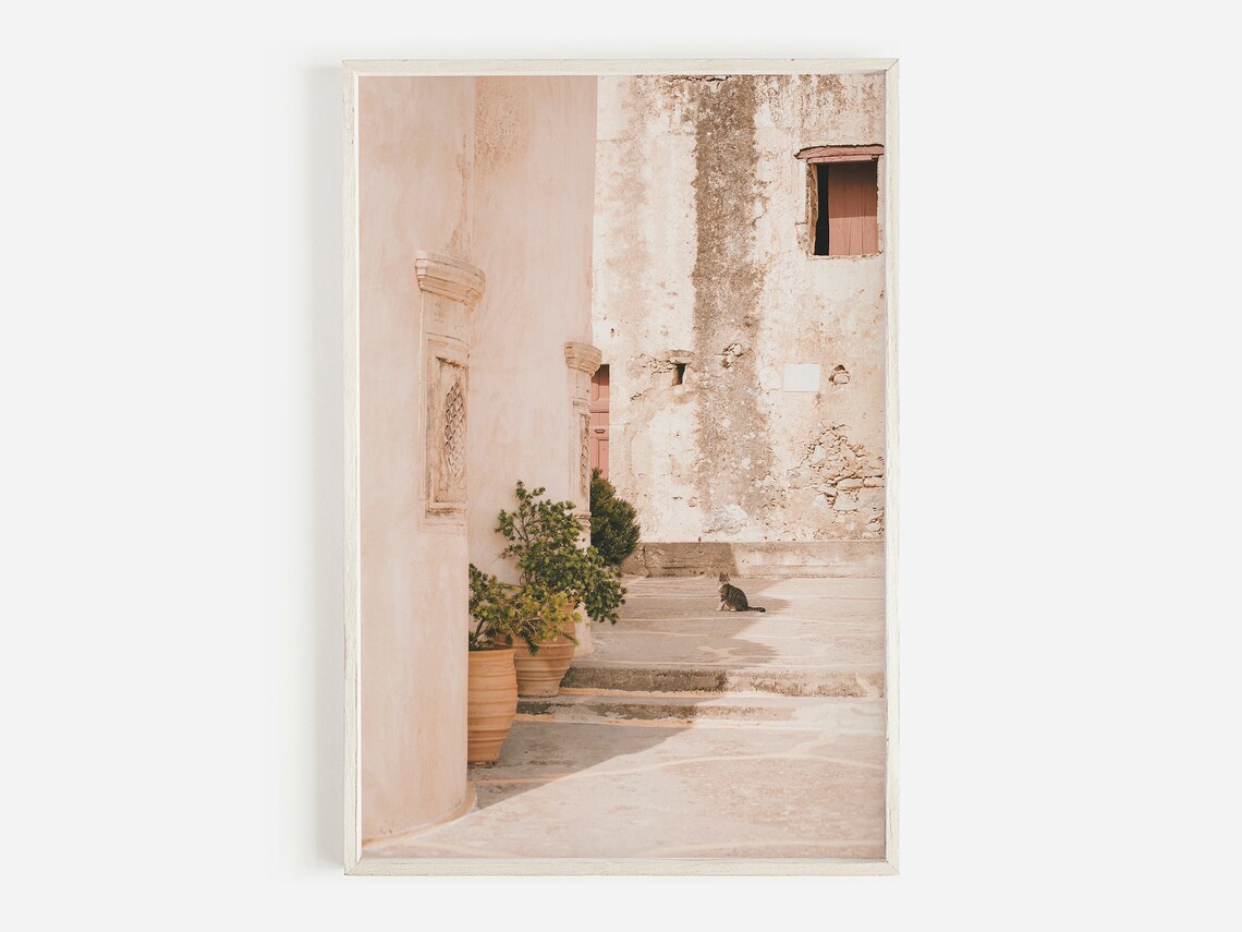Greek Town Print, Coastal Greece Village Travel Poster