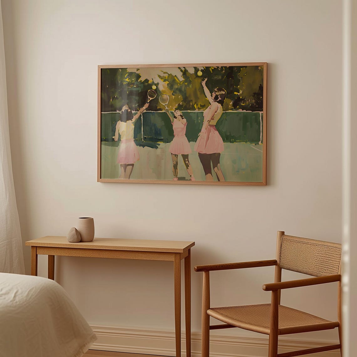 Three Girls Playing Tennis Print Vintage Tennis Illustration Tennis Girls Poster Retro Home Decor Mid Century Tennis Wall Art - Image 2