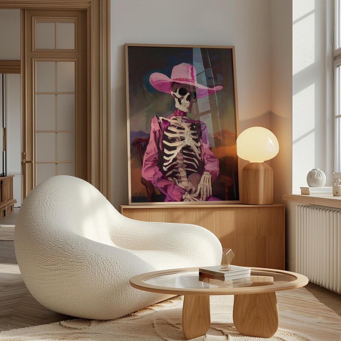 Pink Cowgirl Skeleton Portrait Cowboy Hat Painting Western Halloween Art Print - Image 2