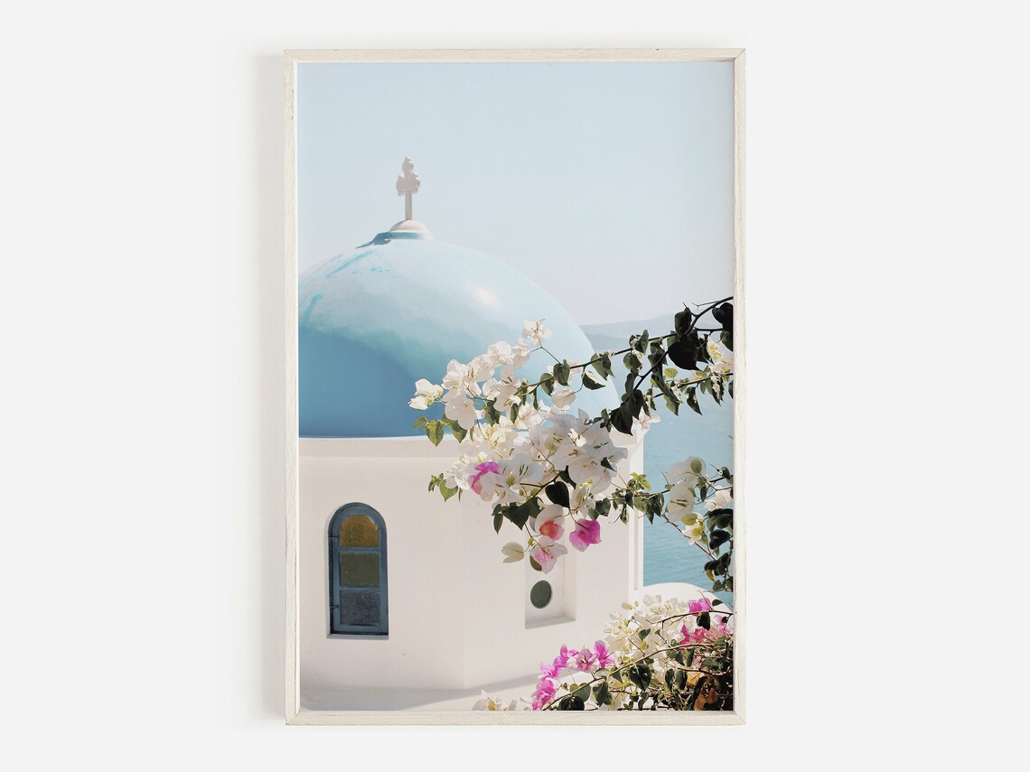 Santorini Scenery Photo Print, Greek Church