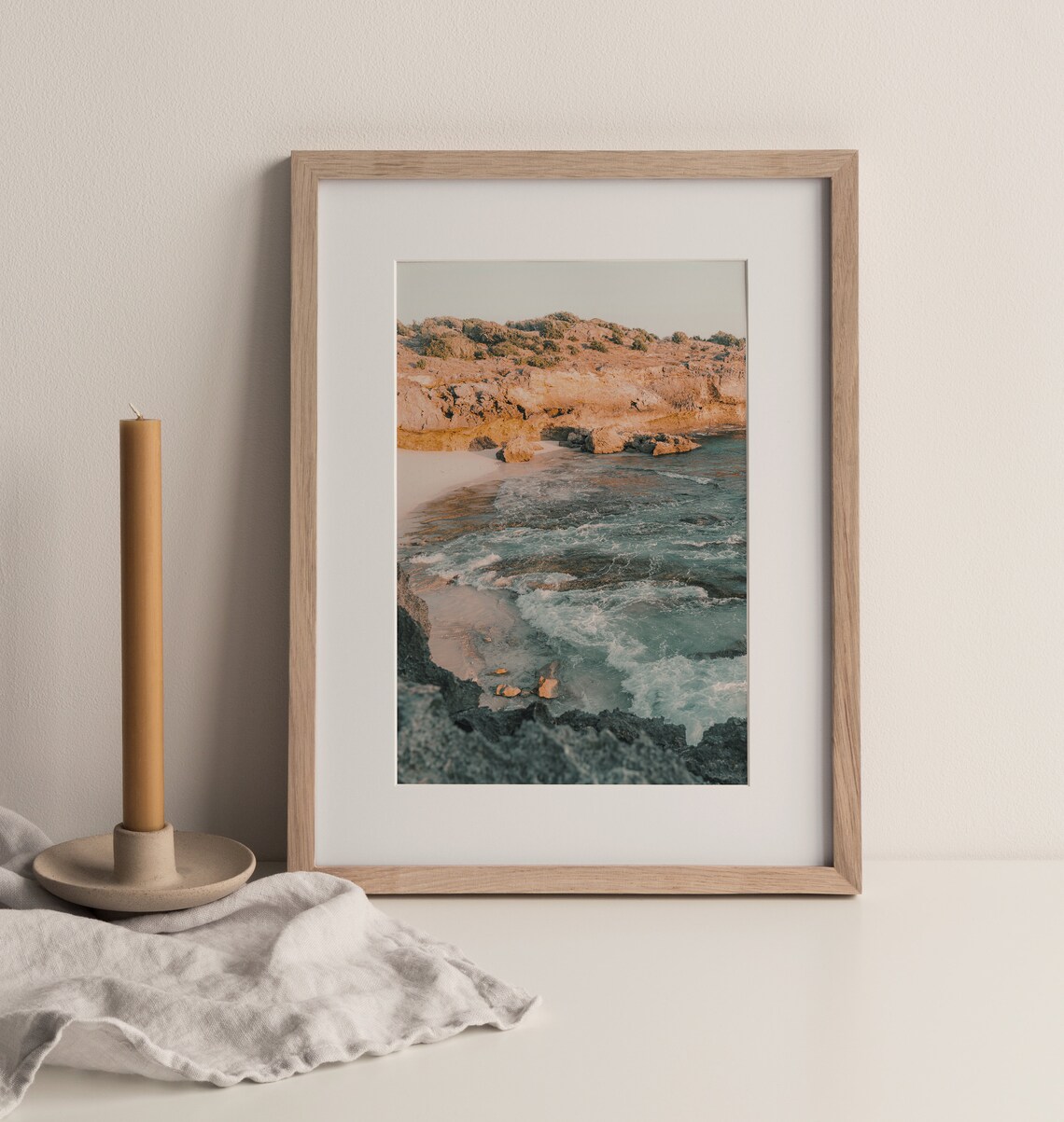 Beach Cove Sunset Ocean Waves Print, Greece Travel Poster - Image 3