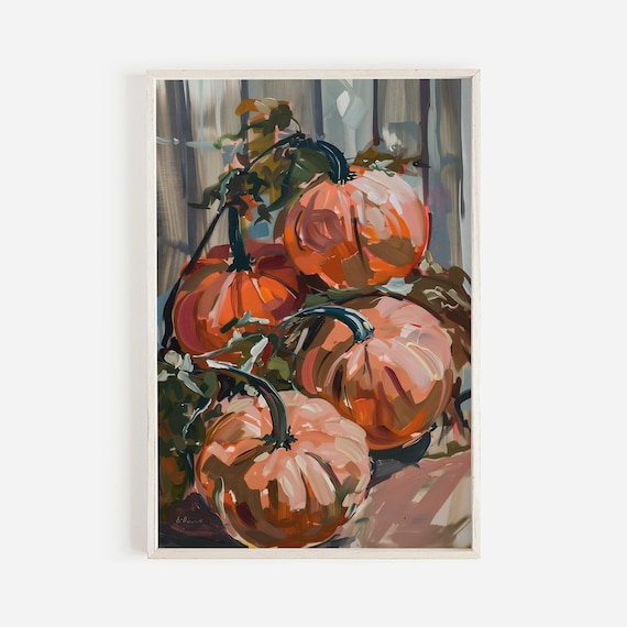 Vintage Pumpkin Print Fall Decor Painting Hand Painted Pumpkin Art Halloween Wall Art Moody Pumpkin Decor Autumn Poster